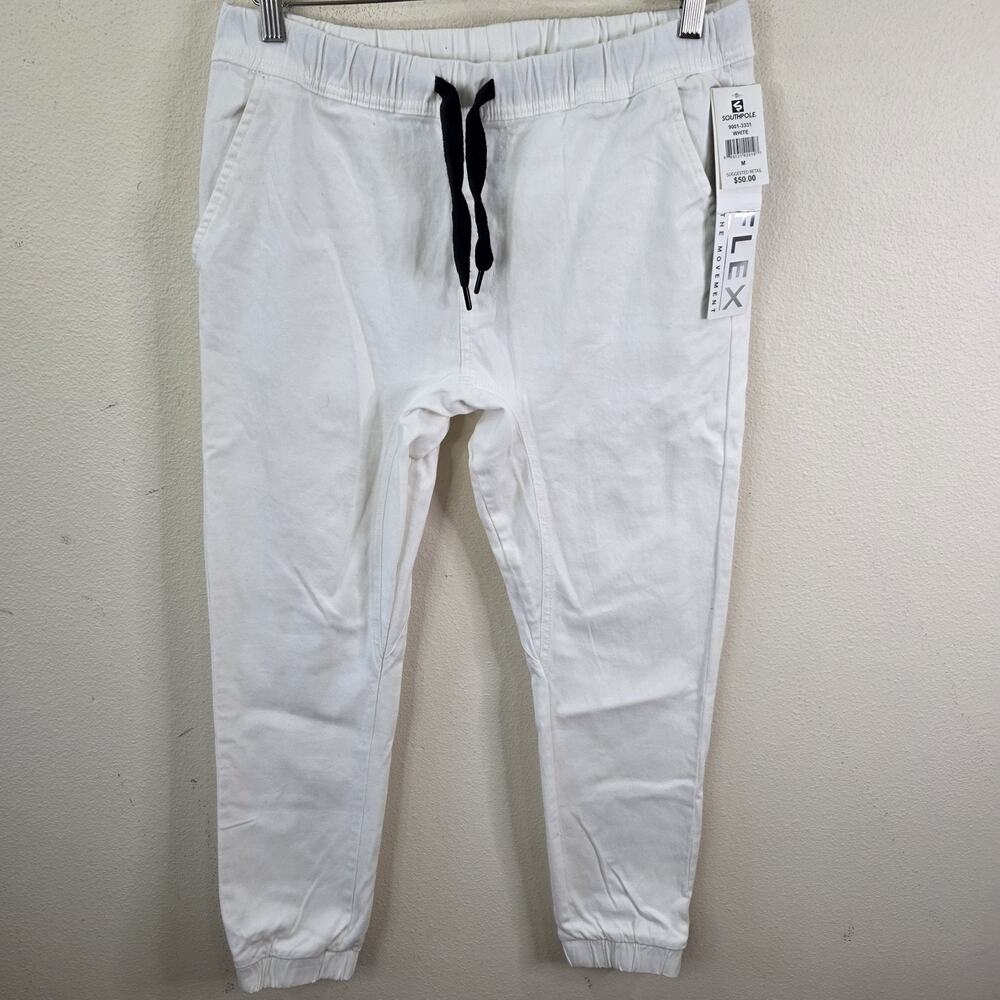 Southpole Flex The Movement White Jogger Pants Mens Size Medium Drawstring